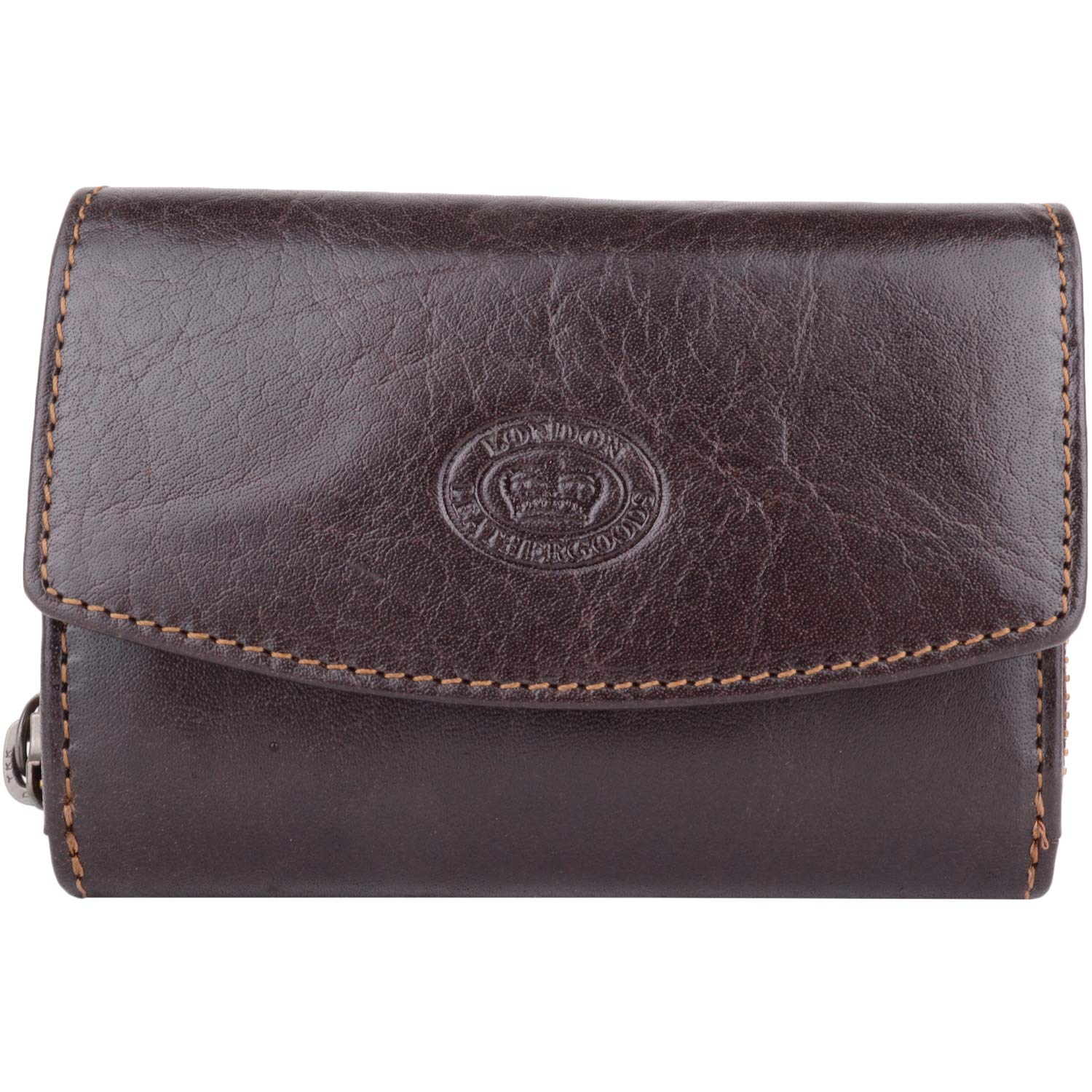 Womens Multi-Functional Buffled Crumple Leather RFID Protected Money Credit Card Purse - Dark Brown