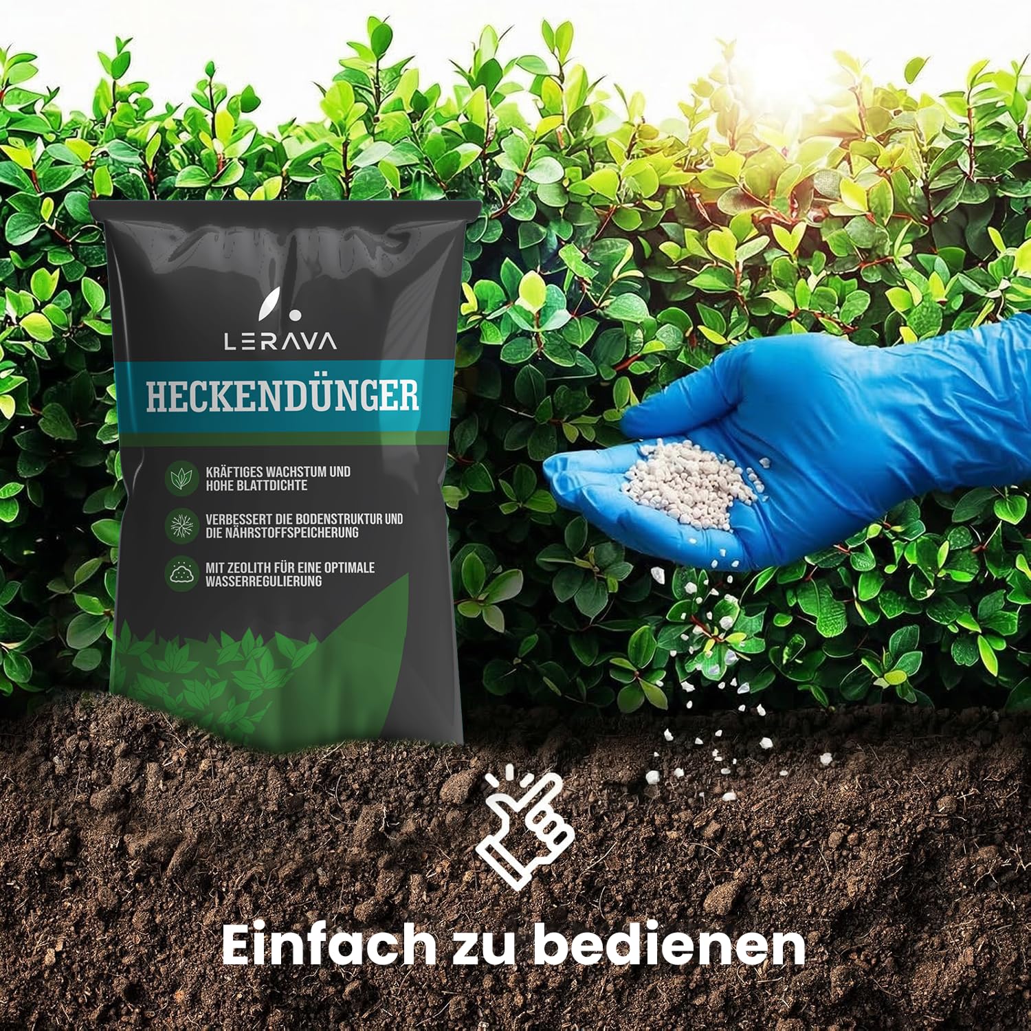 LERAVA Heckendünger (35 Laufmeter) Bio - mit Zeolith für nachhaltige Nährstoffversorgung - fördert dichtes, starkes Wachstum & grüne Hecken - schützt vor Trockenheit & Stress - einfache Anwendung 5