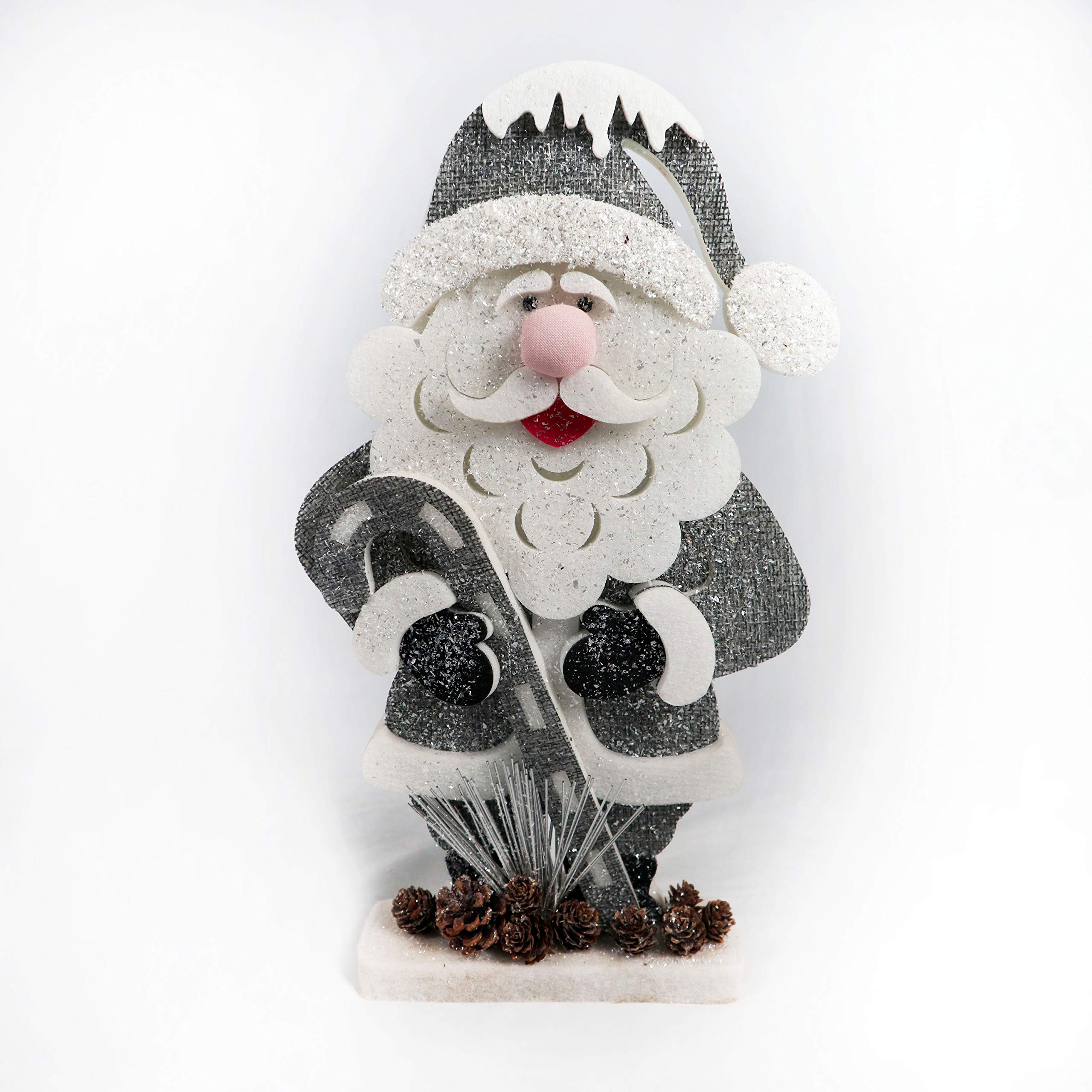 52cm Santa Christmas Tabletop Figures Window Wall Door Holiday Home Xmas Glitter Foam Showpiece Decorations, Grey