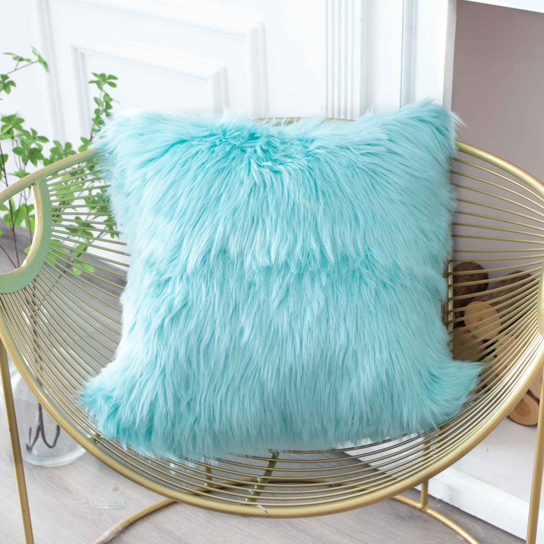LIGICKY Luxury Series Soft Faux Fur Cushion Cover Decorative Square Plush Pillow Case Throw Pillow Cover for Couch Sofa Bed (Blue, 20 x 20 Inch) — image 1