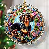 Dachshund Christmas Ornament - Stained Glass Dachshund for Tree, Gift Exchange