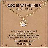 MIXJOY Christian Necklace for Women - Gold Mountain Mustard Seed Pendant Necklace with God is Within Her Card, Religious Faith Jewelry for Daughter Mom Sister, Teen's First Confirmation Baptism Gift