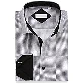 WARHORSEE Mens Casual Button Down Dress Shirts Long Sleeve 4-Way Stretch Collared Printed Business Work Shirt