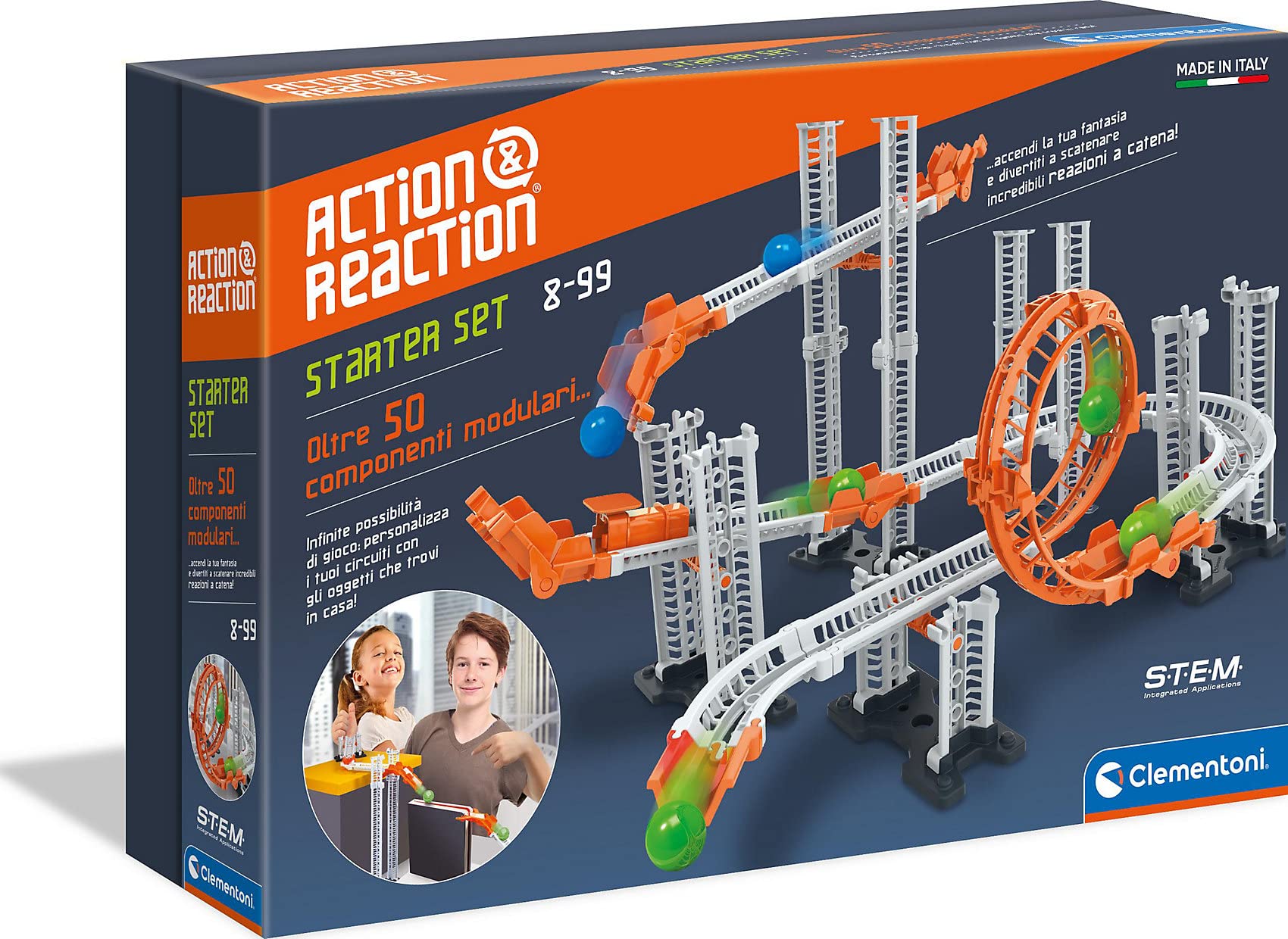 Clementoni 59302 Action & Reaction Starter Set, Multi-Piece Construction Kit for Construction a Marble Run, Toy for Children from 8 Years