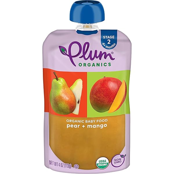 PLUM ORGANICS STAGE 2 ORGANIC BABY FOOD – PEAR AND MANGO – 4 OZ POUCH – ORGANIC FRUIT AND VEGETABLE BABY FOOD POUCH