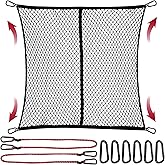 Cargo Net for Pickup Truck Bed, Stretchable 4'x4' to 7'x7' Fine Mesh Elastic Net Set with Heavy-Duty Iron Hooks & 2 Tie-Down Straps, Secure Truck Bed Cargo Netting for Pickup and Trailer Transport