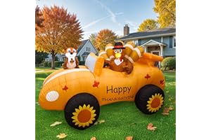 CYAOOI 8FT Thanksgiving Inflatables Turkey Driving Racing Car Fall & Harvest Outdoor & Indoor Holiday Yard Decorations, Big Blow Up Novelty Welcome Decor for Fall Thankgiving Party Garden Lawn Decor