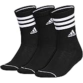 adidas Women's Crew Socks, 3-Stripe Cushioned Socks with Arch Compression, Comfortable, Stylish and Sweat-Wicking, 3-Pack