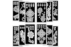 Qpout Tattoo Stencils for Kids and Adults - 12 Sheets Henna Kit for Hands, Mehndi, Real Tattoos, and Airbrush