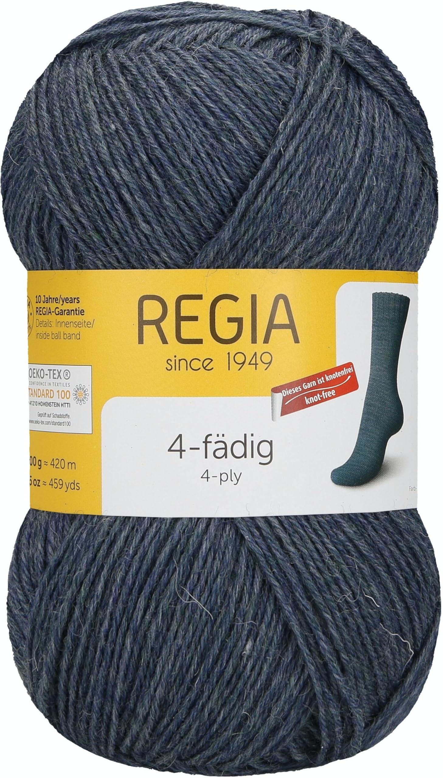 Regia 4-Ply Plain 9801268 Hand-Knitting Sock Yarn, 100 g Ball, 75% New Wool, 25% Polyamide, Bluestone mottled, 16 x 9 x 9 cm