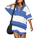 ANRABESS Striped Short Sets for Women 2 Piece Outfits Summer Casual Oversized Workout Athletisure Travel Lounge Matching Sets
