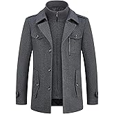 Lamgool Men's Winter Wool Blend Coat Casual Business Single Breasted Peacoat