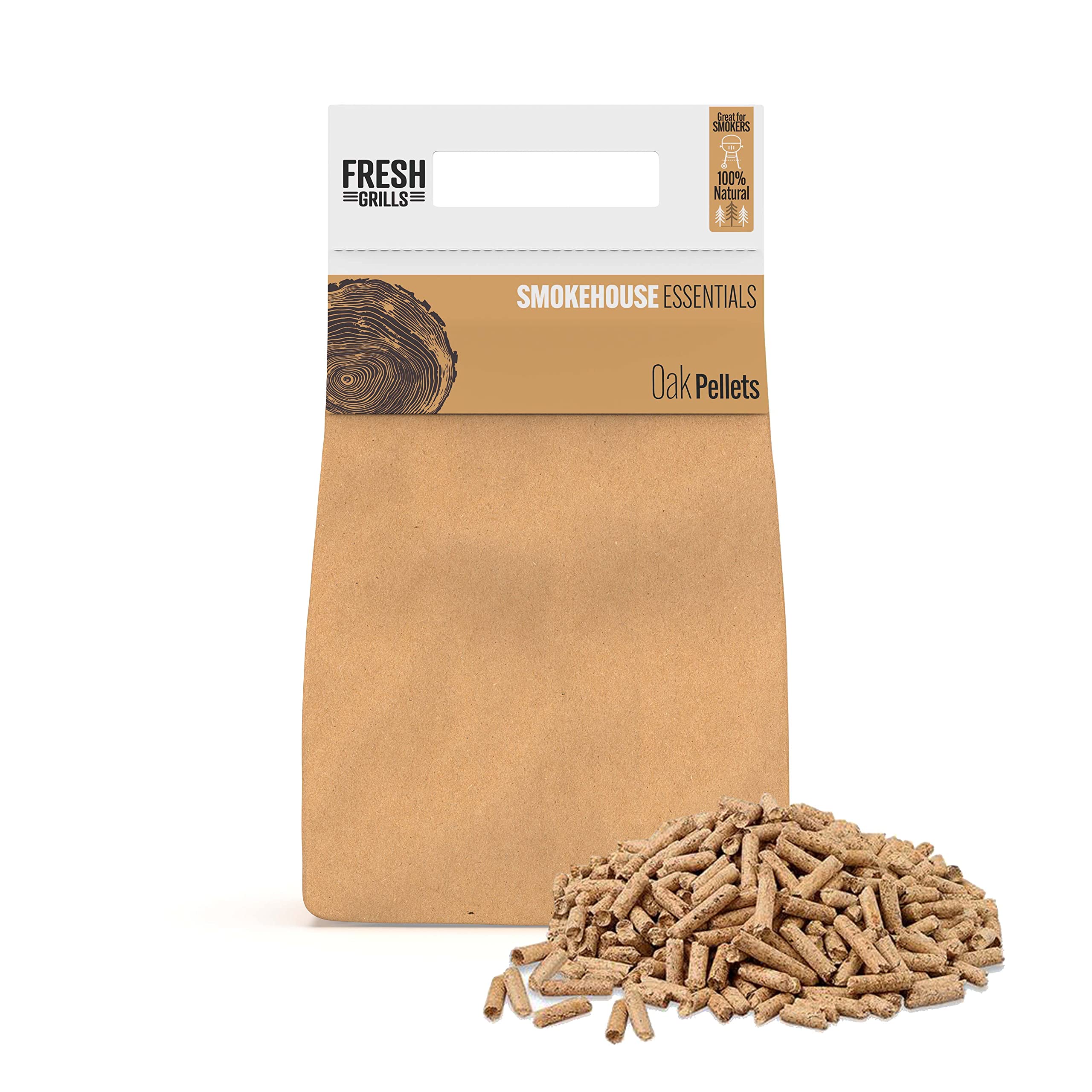 Fresh Grills Wood Pellets for BBQ Grill, Wood Fired Pizza Oven, Kamado and Outdoor Smokers, High Energy Wood Chips 1.5kg to 18kg (Oak Wood, 1.5kg)