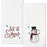 Puwurak Christmas Hand Towels Set of 2 Embroidered Let It Snow Snowman Bathroom Towels 13.7 x 29.5 Inch Christmas Home Decor Winter Dish Towels for Kitchen Bathroom
