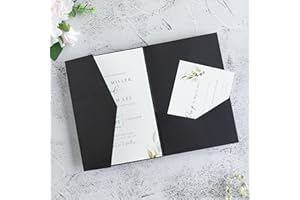FEIYI 20 PCS Black Tri-fold Laser Cut Wedding Invitation Pockets for 5x7 Wedding Cards Bridal Shower Engagement Quinceanera Invitation