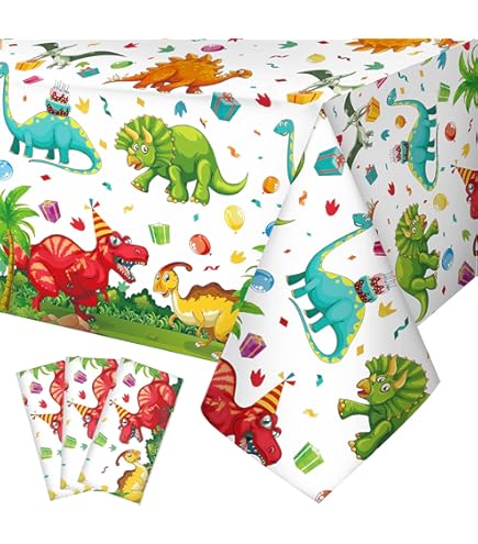 Creative Converting Dinosaur Adventure Table Cover - 54 X 108 Inches, Plastic, Multicolor Dino Design, 1 Count