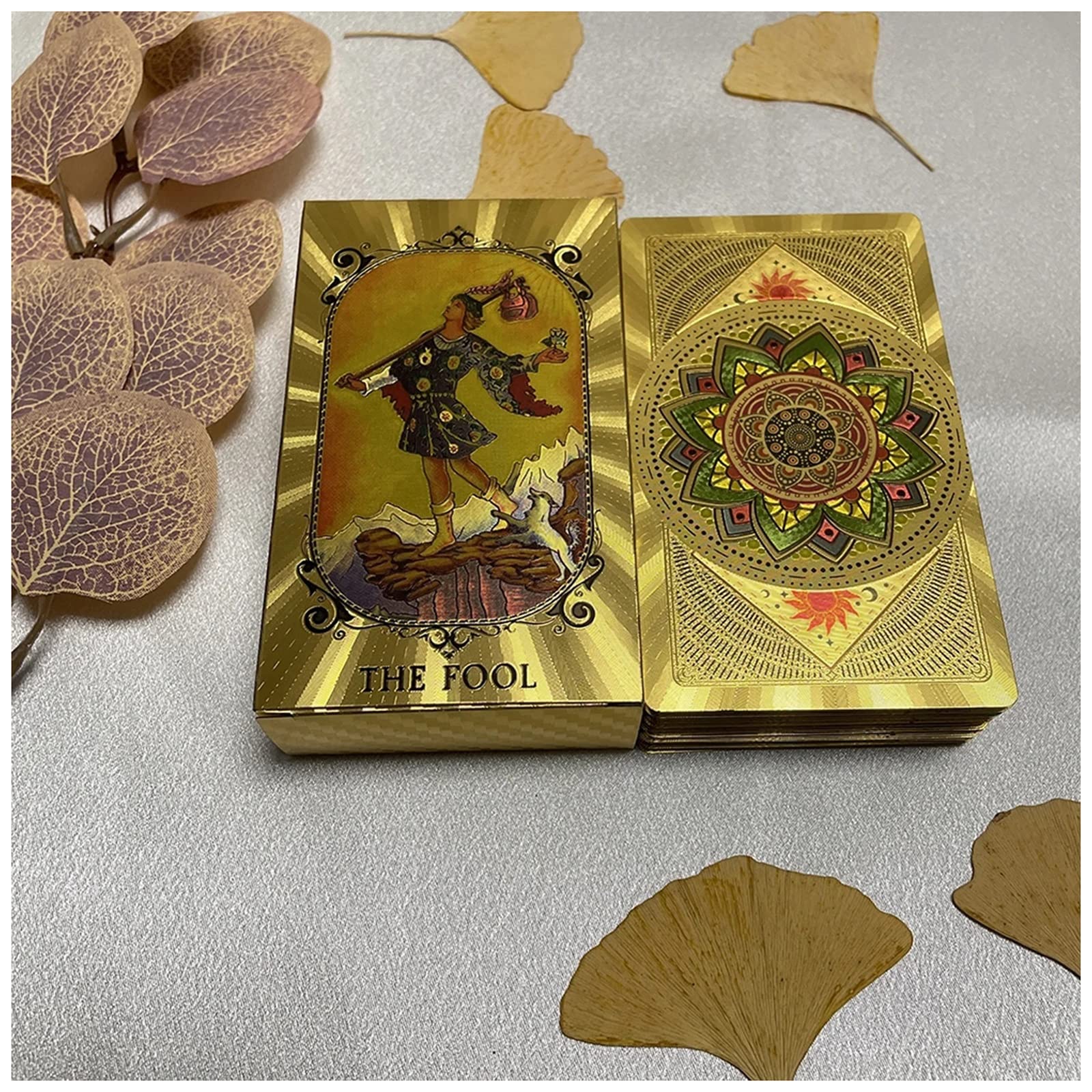 Yuechuxiao Tarot Cards with Guidebook - 78 PVC Waterproof Anti-Wrinkle Luxury Gold Foil Tarot Cards Deck with Exquisite Box for Beginners, Divination Tool