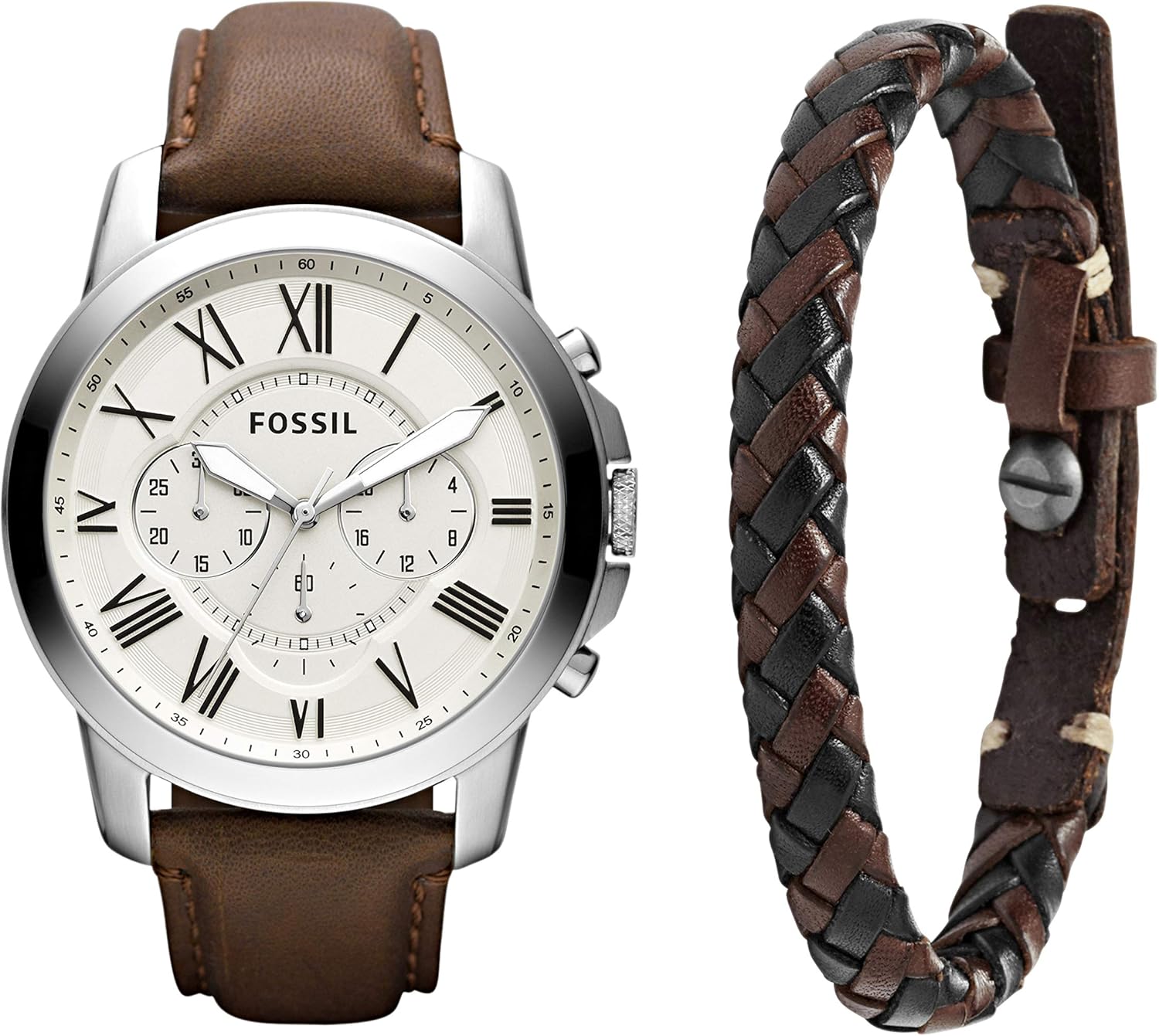 fossil men's grant quartz stainless steel and leather chronograph watch