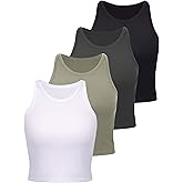 4 Pieces Basic Crop Tank Tops Women Racerback Crop Tops Cotton Sport for Girls Lady Daily Wearing