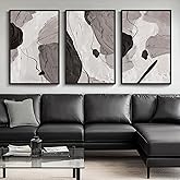Large Framed Black and White Grey Abstract Wall Art for Living Room, 3 Piece Modern Canvas Prints Paintings Artwork for Walls, Minimalist Abstract Pictures for Hallway, Office Wall Decor 24x36 Inch