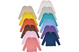 Snoozzz'n Girls/Boys/Toddler 12 Pack Athletic Performance Long Sleeve Undershirt Tops/Base Layer Cotton Stretch Shirts (12 Pack - Assorted Solid Colors, 10-12)