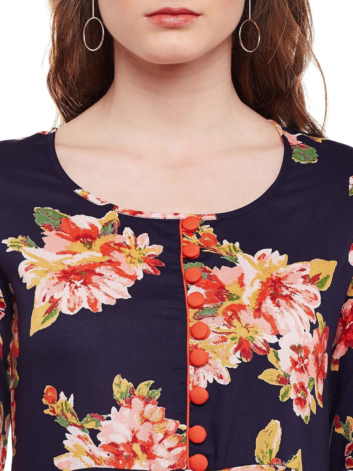 viscose floral printed flared kurta with buttons