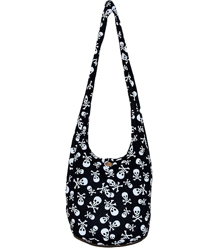 Boho Skull Hippie Hobo Bag – Handmade Thai Shoulder Bag, Perfect For Halloween!
