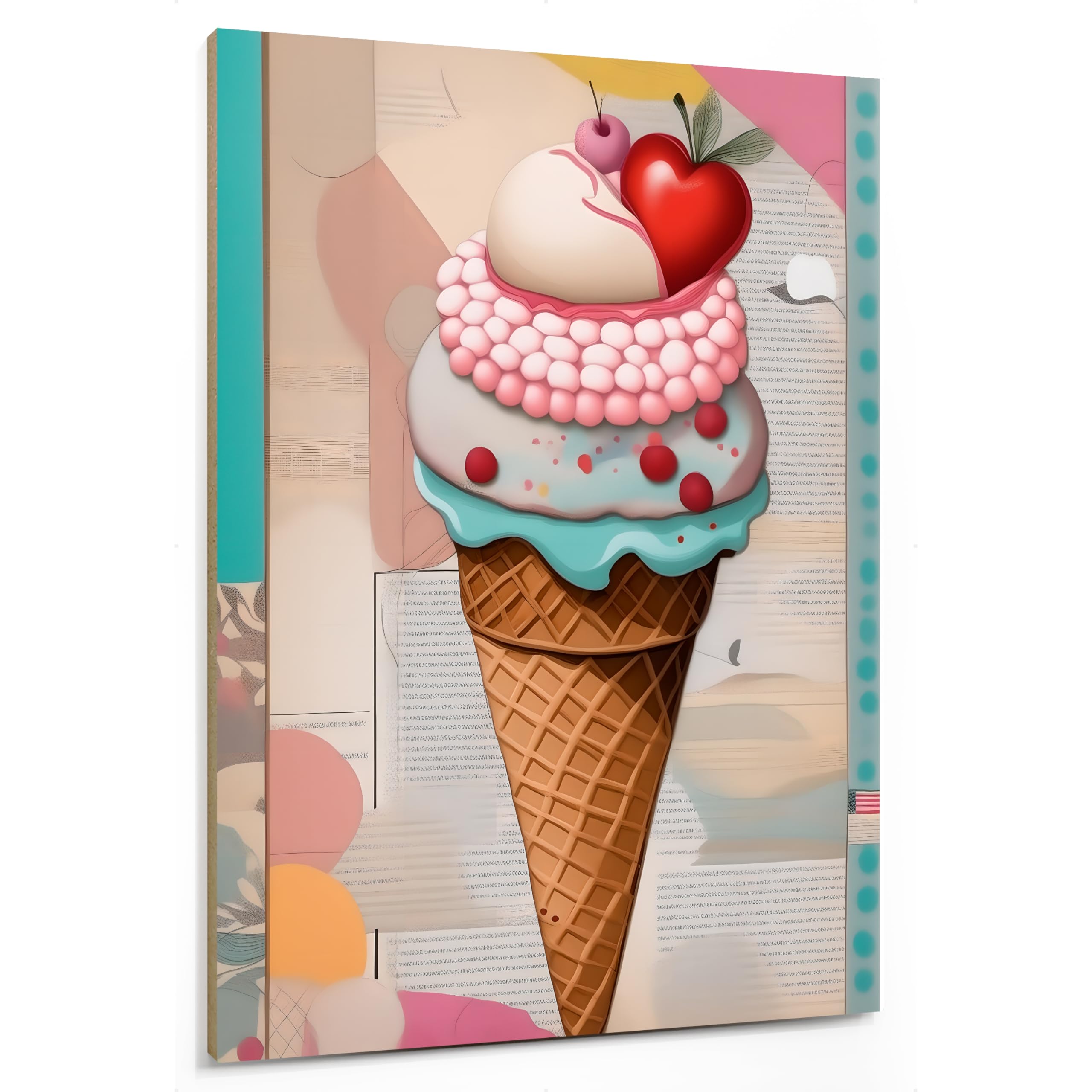 emmena - Ice Cream Cone Painting in Love - Vintage Collage Style - 18 x 24 cm
