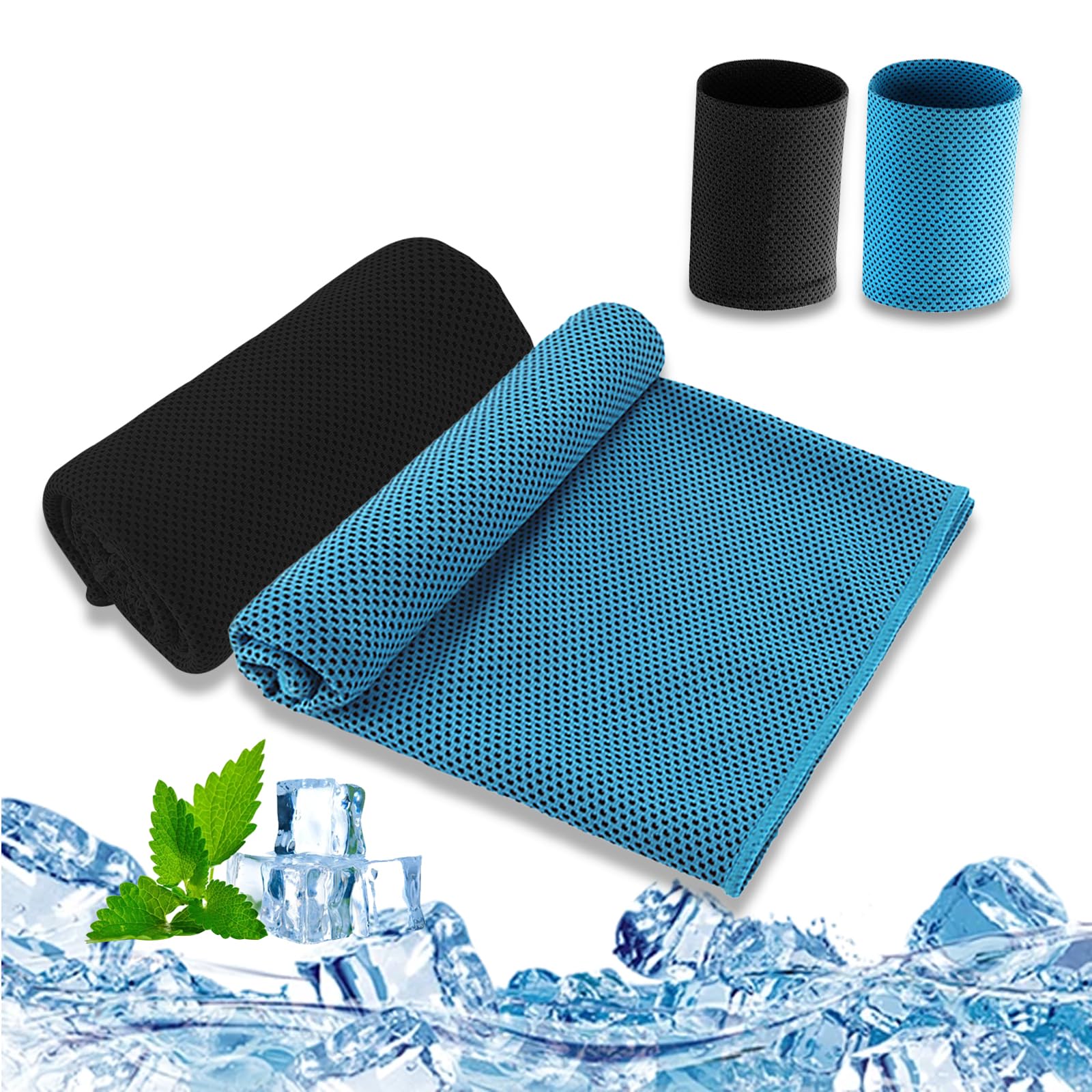 BSITSSS 2 PCS Cooling Towel (100x30 cm), Cooling Towels for Neck, Cool Towel, Ice Towel, Quick Dry Cooling Gym Towel, with 2 PCS Cool Wristbands for Summer, Yoga, Golf, Camping, Running
