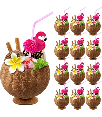 Amazon.com | Haundry 12 Coconut Cups with 12 Straws and 12 Cocktail Drink  Picks, Hawaiian Luau Tiki and Beach Party Decorations for Kids and Adults:  Cocktail Picks