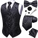 YOHOWA Formal Men Black Vest V-Neck Suit Vests Tie