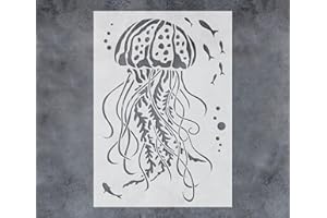 G GSS DESIGNS GSS Designs Jellyfish Stencil 12x16Inch Marine Life Stencil Ocean Theme Nautical Painting Stencil for Painting on Wood Paper Fabric Floor Wall