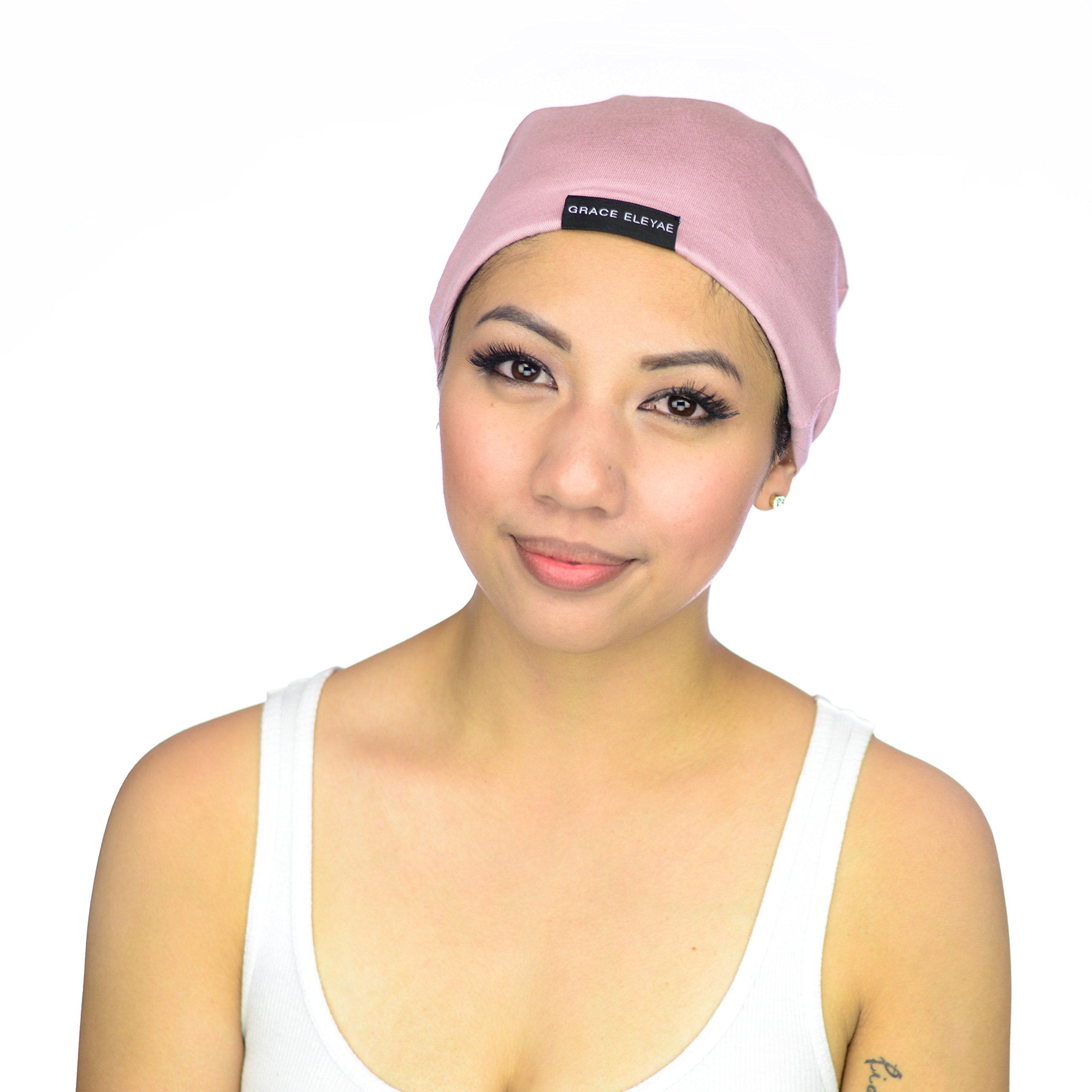 Grace Eleyae Women's [Slap] Satin-Lined Sleep Cap, Slouch Beanie Hat - Pink, Medium