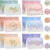 24 Pack Watercolor Thank You Cards with 24 Envelopes 24 Stickers 6 Designs Gold Letter Greeting Note Cards Thank You Notes Round Envelope Seal Stickers for Wedding Graduation(Lovely Style)