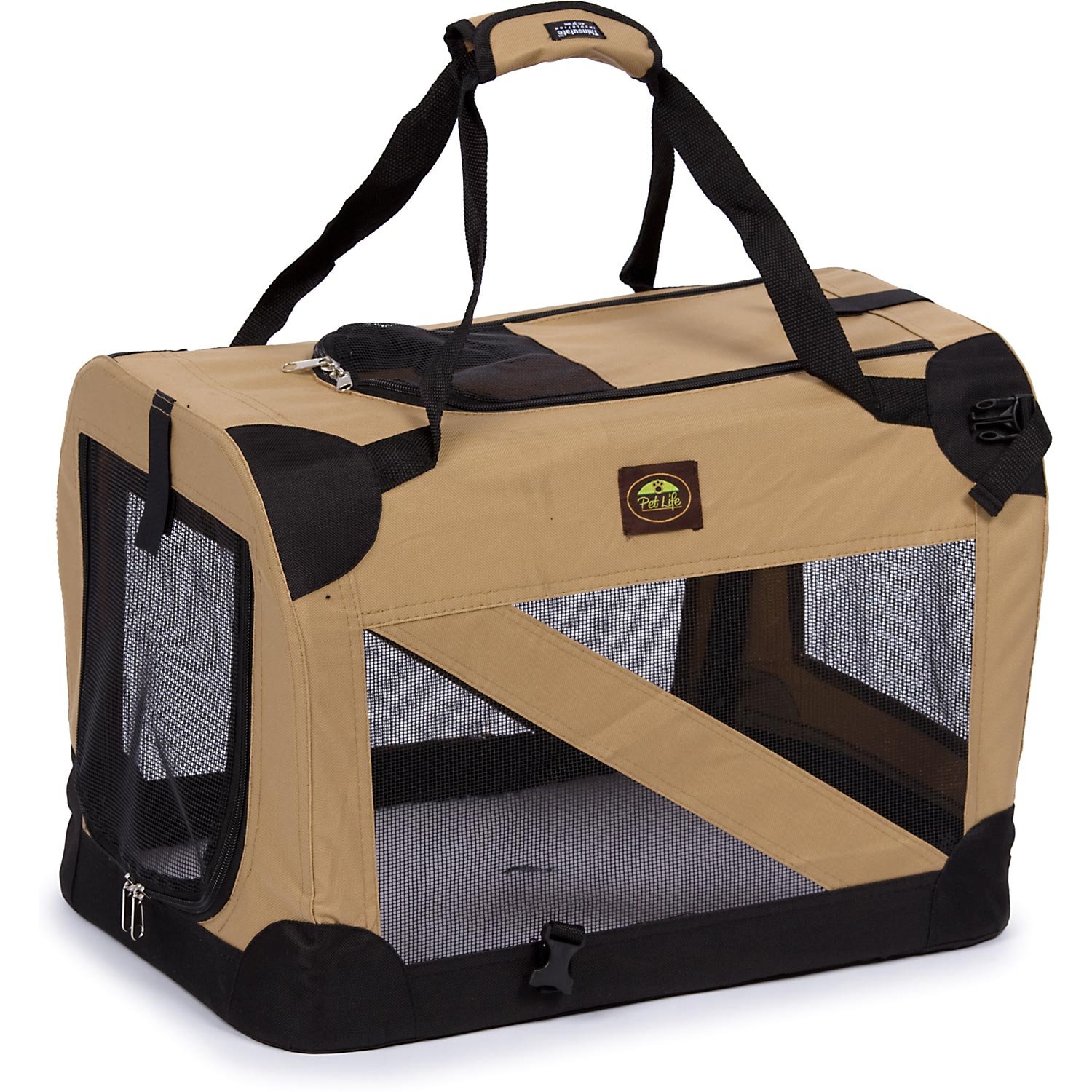 Pet Life Khaki Vista View Collapsible Carrier SM Pet