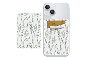 SXboxing Leather Phone Card Holder, Adhesive Phone Wallet Stick On, Phone Card Holder for Back of Phone Cute Credit Card Holder for Phone Case Compatible with Most of Cell Phone Boho Green Leaf