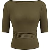 PRETTYGARDEN Womens Summer Short Sleeve Tops Boat Neck Ribbed Knit Slim Fit T Shirt Casual Basic Top 2026 Spring Clothes