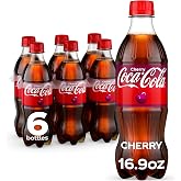 Coca-Cola Cherry Soda Soft Drink Bottles, 16.9 fl oz, 6 Pack | Carbonated drink with cherry cola flavor