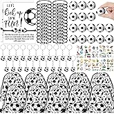 Equsion 144 Pcs Soccer Party Favors Drawstring Bags with Adjustable Bracelets Stress Balls Keychains Stickers and Wish Cards for Birthday Gifts Kids Soccer Themed Party Supplies