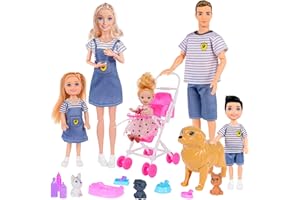 Family Dollhouse Dolls Playset - 6 People, Pets & Accessories for 3-12 Years Old | Toddler Gift with Pregnant Mom, Dad, 3 Kid
