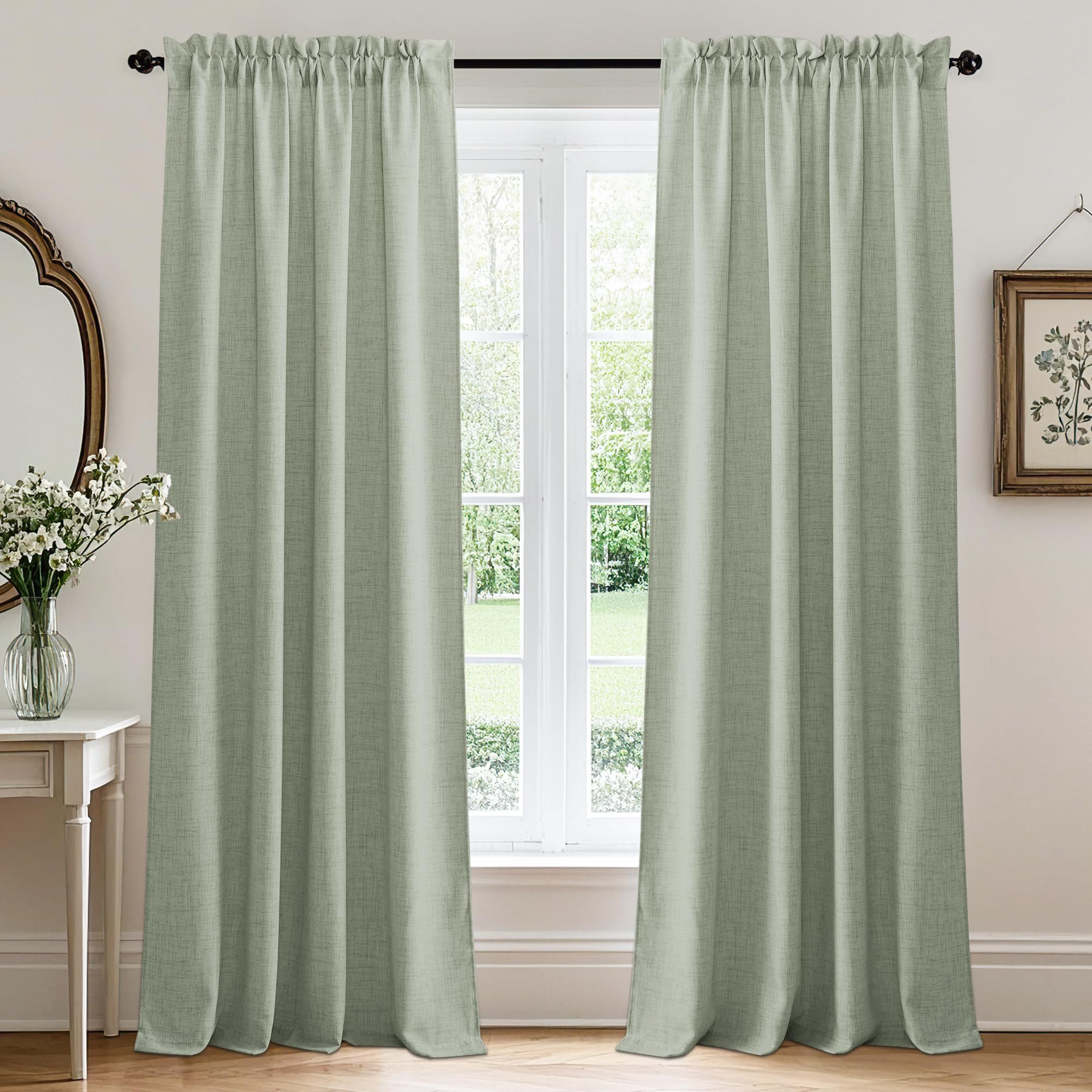 RYB HOME Linen Sheer Curtains and Drapes for Living Room and Dining Room 120 inches Length, Breathable Weave Textured/Rod Pocket Semi Sheer Curtains, Sage Green, W 52 x L 120 inches, 2 Panels Set Image RYB HOME Linen Sheer Curtains and Drapes for Living Room and Dining Room 120 inches Length, Breathable Weave Textured/Rod Pocket Semi Sheer Curtains, Sage Green, W 52 x L 120 inches, 2 Panels Set Image