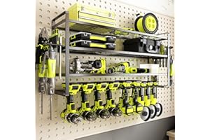 KAFAHOM Power Tool Organizer Wall Mount, 9 Drill Holders for Garage Organization,4 Layer Power Tool Rack,Tool Organizer and Storage with 2 New Accessories, Gifts Idea for Men/Dad/Husband