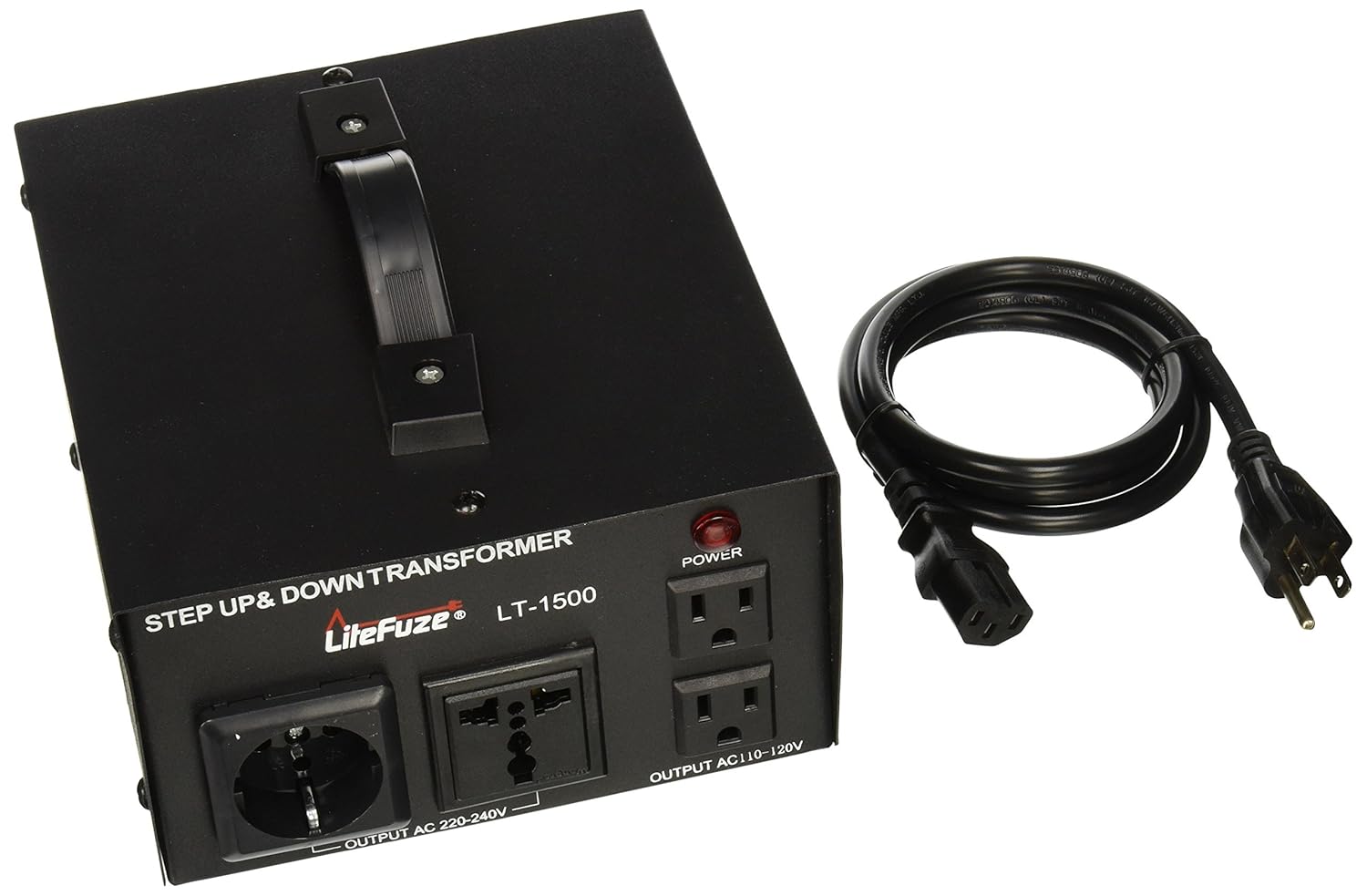 LiteFuze LT-1500 1500 Watt Voltage Converter Transformer - Step Up/Down - 110V/220V - Circuit Breaker Protection