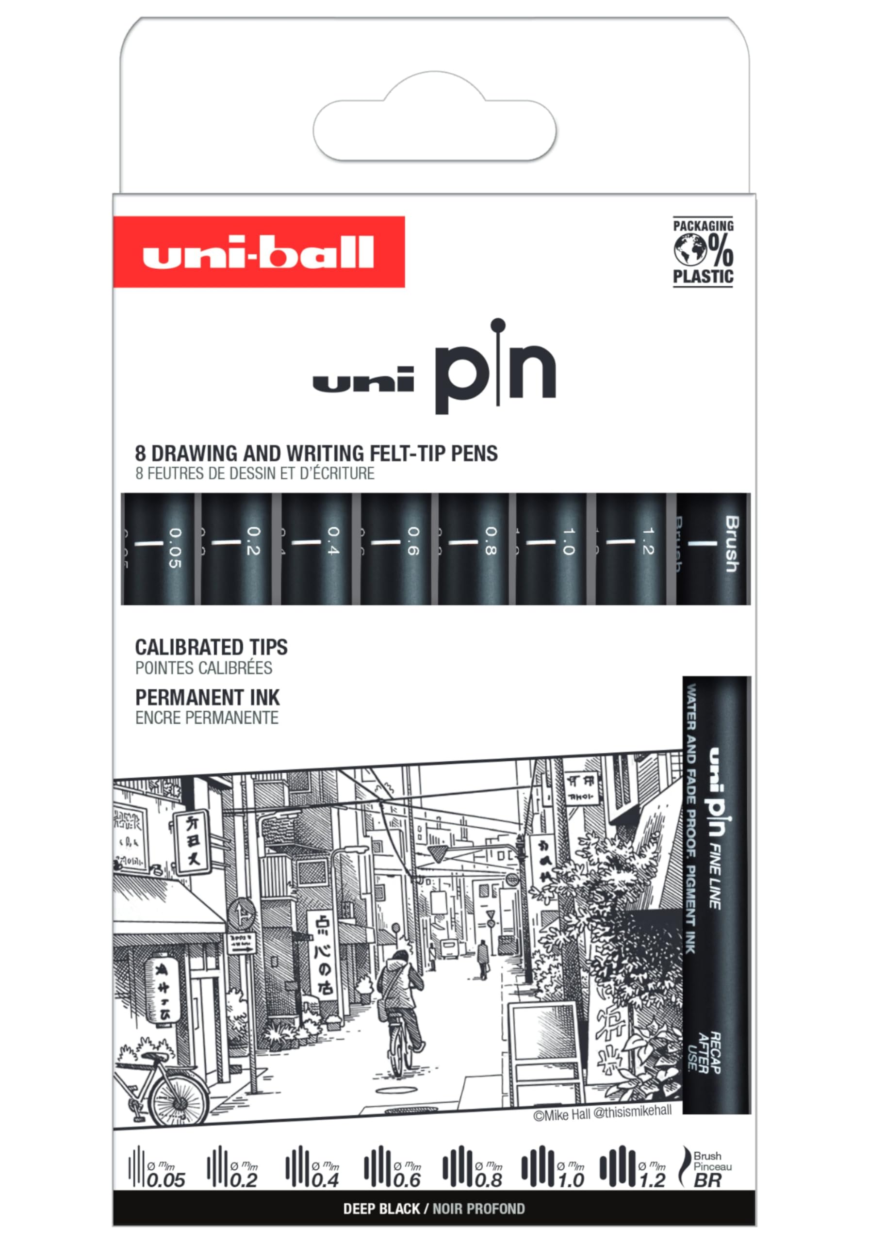 Uni-Ball 8 Piece Pin Case of Calibrated Markers 0.05 to 1.2 mm Black Classic Set II