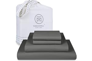 Threadmill Luxury 800 Thread Count King 100% Cotton Sheets - Dark Grey Sateen Weave Bed-Sheets, Better Than Egyptian Cotton,4 Pc Solid Soft Bedding Set, Fits 16" Deep Pocket