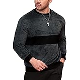 Mainfini Men's Fuzzy Sherpa Sweatshirt Crew Neck Fluffy Fleece Pullovers (S-XXL)