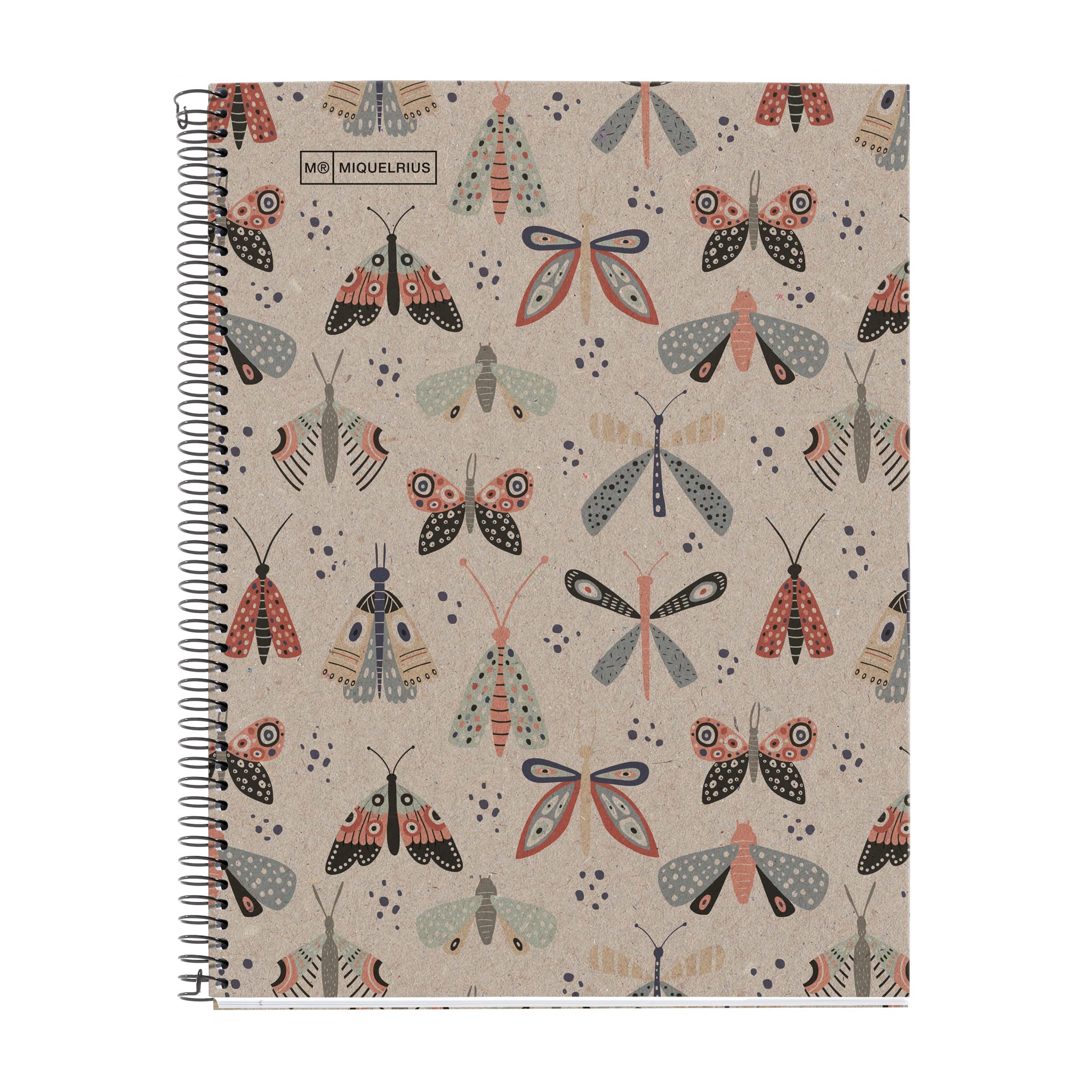 Miquelrius - A4 Notebook, 7 mm Ruled Notebook, 100% Recycled Paper Notebook 80 g/m², Recycled Notebook with 80 Sheets of one Color, Spiral, Ruled Notebook, Eco Butterflies