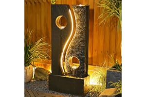 Tankana 47 inches Water Fountain Outdoor Garden - Waterfall Indoor Modern Large Freestanding Water Feature Fountains Faux Rust Finish with LED Lights for Patio Yard Pool Home Decor