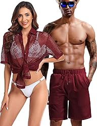 LecGee Mens Boho 2 Piece Outfits Mesh Transparent