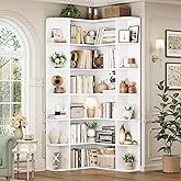 FOTOSOK 72" Tall Corner Bookshelf, 6-Tier Bookshelf and Bookcase, White | Space-Saving Book Shelf with Open Storage, L Shaped Corner bookcase for Home Office, Thickened Boards for Heavy Duty
